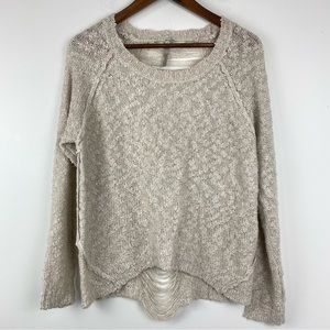 Mono B size Small Women’s Beige Distressed Open Knit Sweater